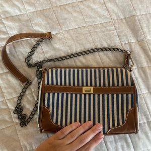 Nautical striped crossbody purse navy and white with bronze hardware